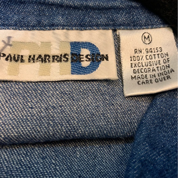 Paul Harris Denim Button-Up Collared Front Embroidered Long Sleeve Blouse, Med. - Picture 7 of 7